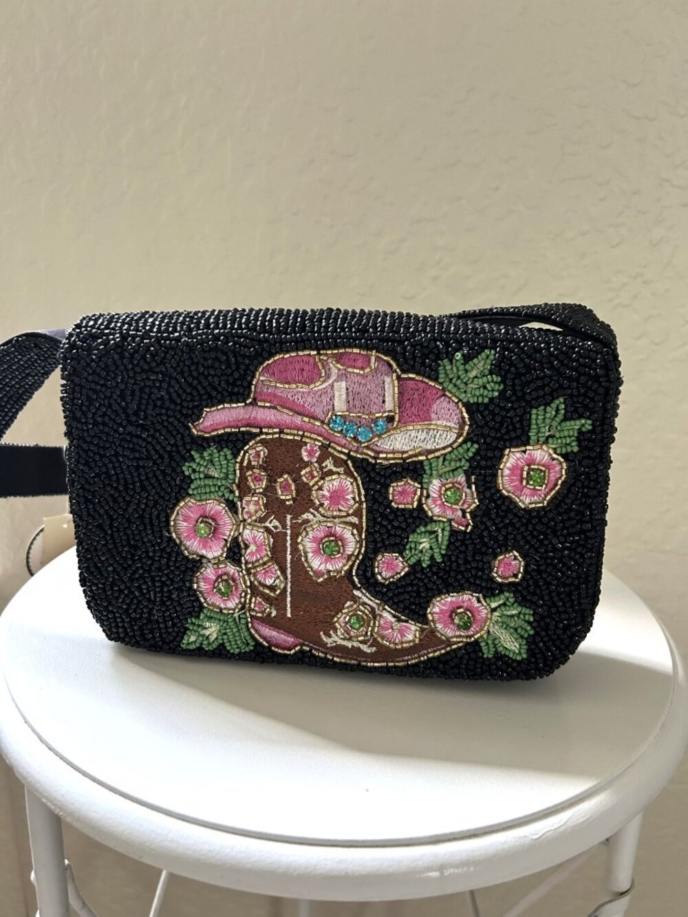 NWT Studio 12 Black Beaded Cowgirl Shoulder Bag